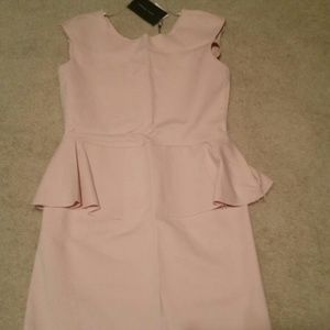 - Zara pale pink stretch cotton peplum dress